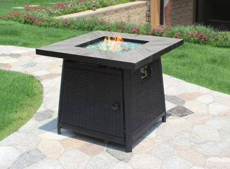 Glass Gas Firepit Table